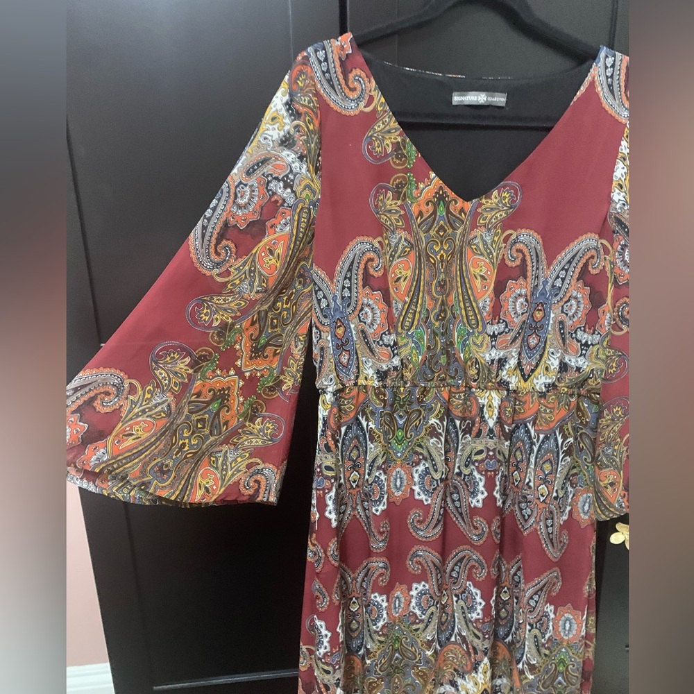 Paisley,V-Neck Maxi Dress,size large,boho,western,bell sleeve,bohemian